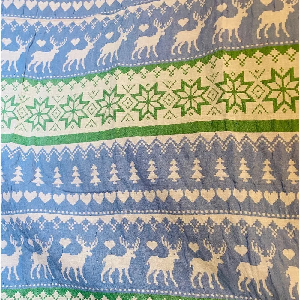 NWT FAIR ISLE Modern Classic Jacquard Blanket Towel Green Blue Reversible Weave